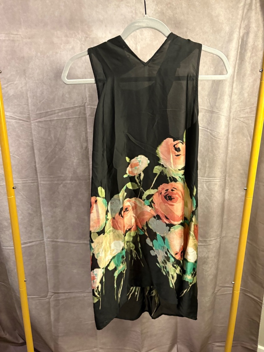 Romantic Sheer Floral Dress Cottagecore Sleeveless Short M Flowy
